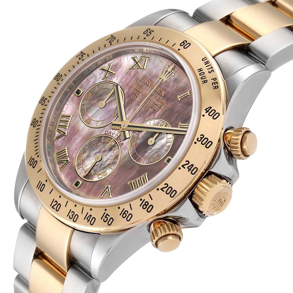 

Rolex MOP Daytona Stainless Steel 18K Yellow Gold 116523 Chronograph Men's Wristwatch, White