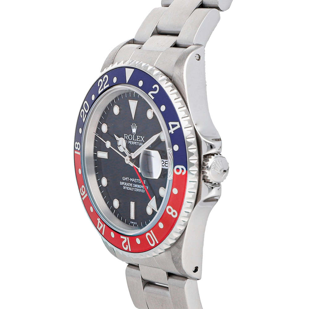 

Rolex Black Stainless Steel GMT-Master II "Pepsi" 16710 Men's Wristwatch 40 MM