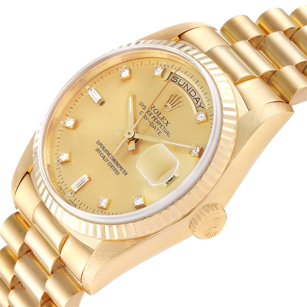 

Rolex Champagne Diamonds 18K Yellow Gold President Day-Date 18238 Men's Wristwatch 36 MM