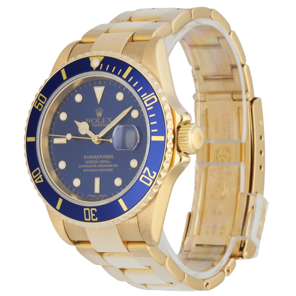 

Rolex Blue 18K Yellow Gold Submariner 16618 Men's Wristwatch 40 MM