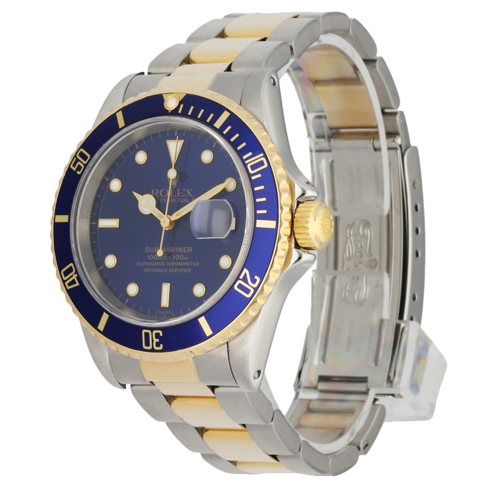 

Rolex Blue 18K Yellow Gold And Stainless Steel Submariner 16613 Men's Wristwatch 40 MM