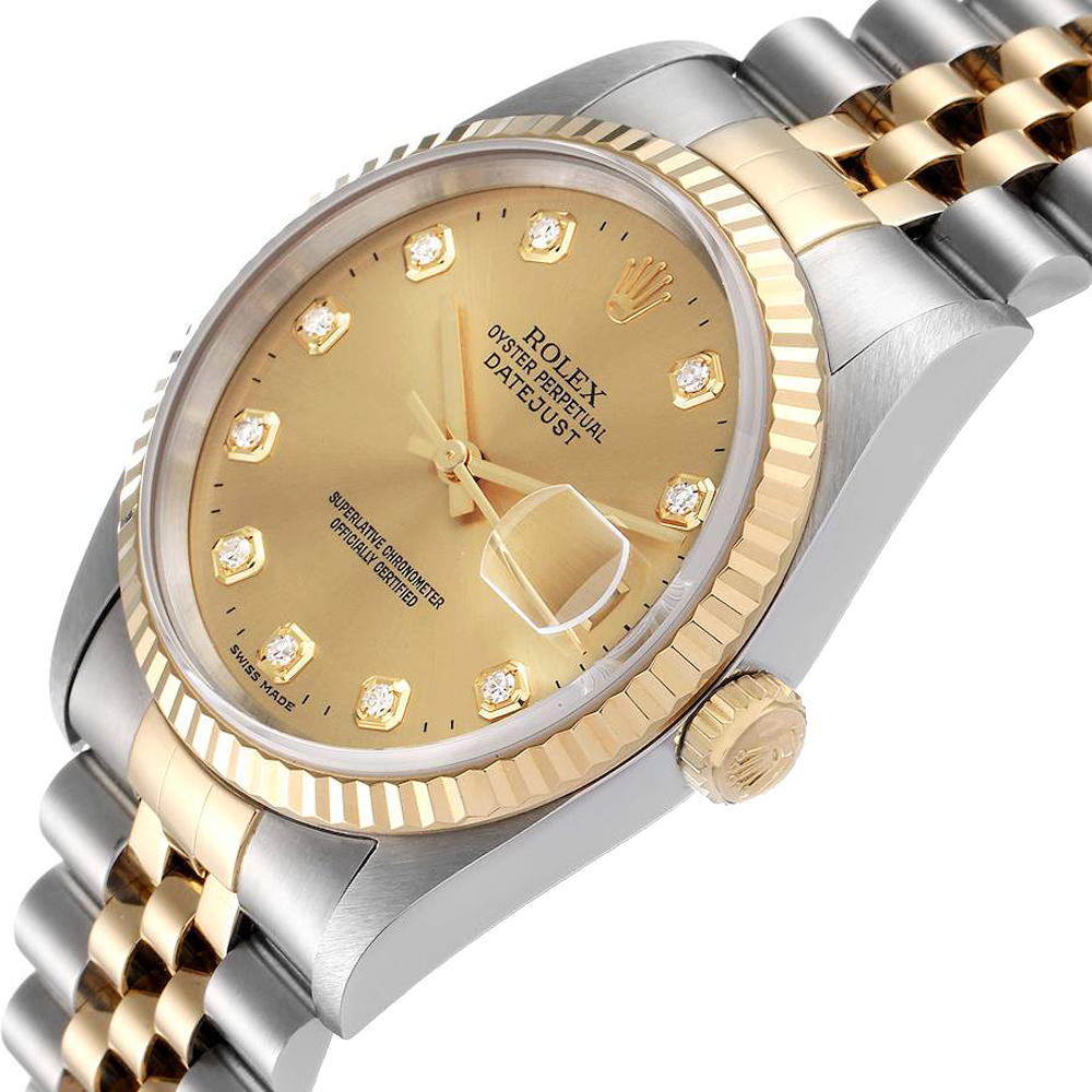 

Rolex Champagne Diamonds 18K Yellow Gold And Stainless Steel Datejust 16233 Men's Wristwatch 36 MM