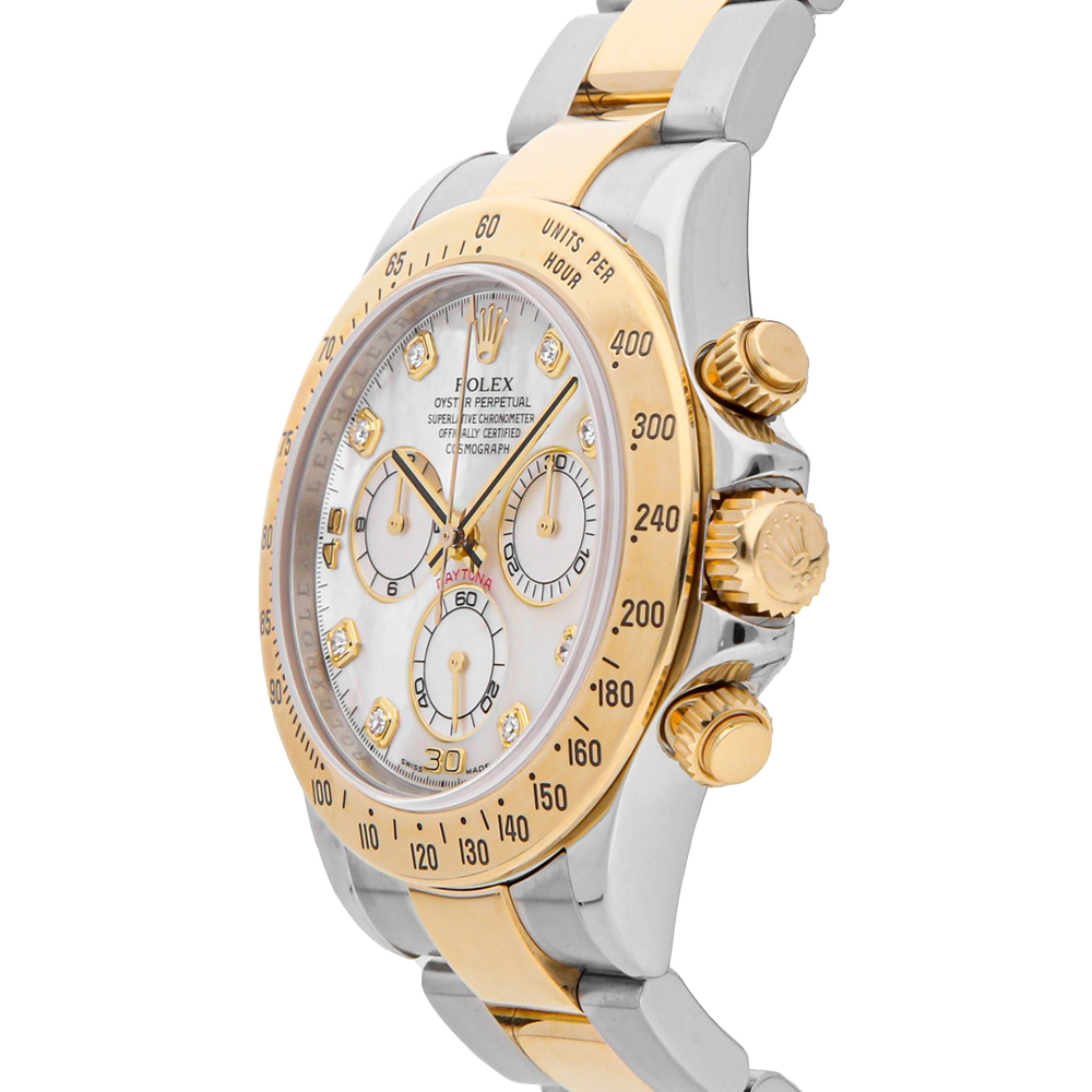 

Rolex MOP Diamonds 18K Yellow Gold And Stainless Steel Cosmograph Daytona 116523 Men's Wristwatch 40 MM, White