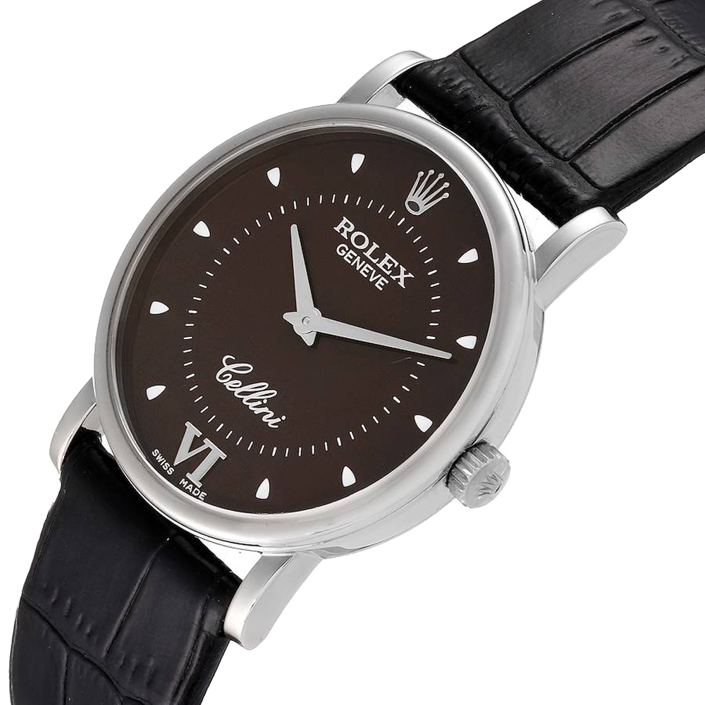 

Rolex Brown 18k White Gold Cellini Classic 5115 Men's Wristwatch 32 MM
