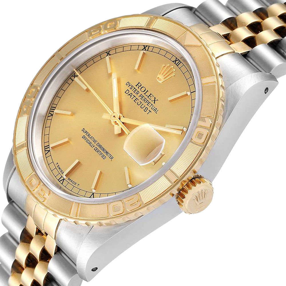 

Rolex Champagne 18K Yellow Gold And Stainless Steel Datejust Turnograph 16263 Men's Wristwatch 36 MM