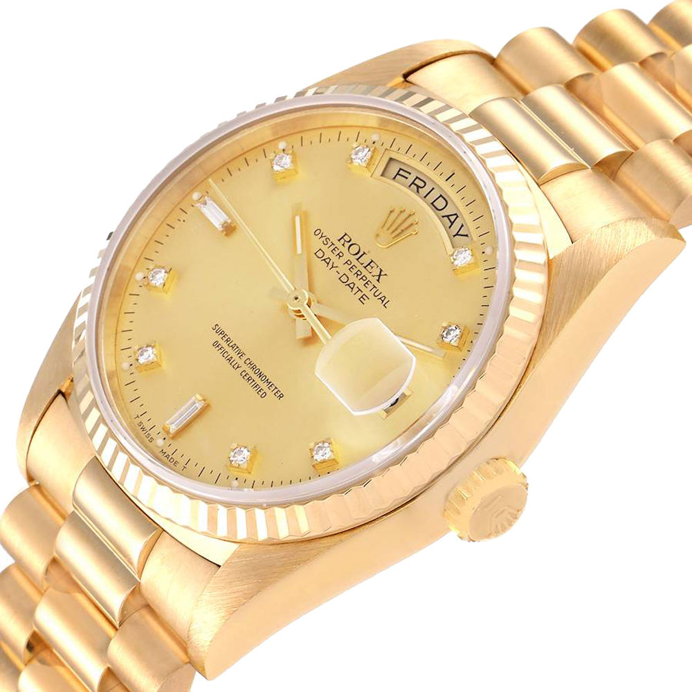 

Rolex Champagne Diamonds 18K Yellow Gold President Day-Date 18238 Men's Wristwatch 36 MM
