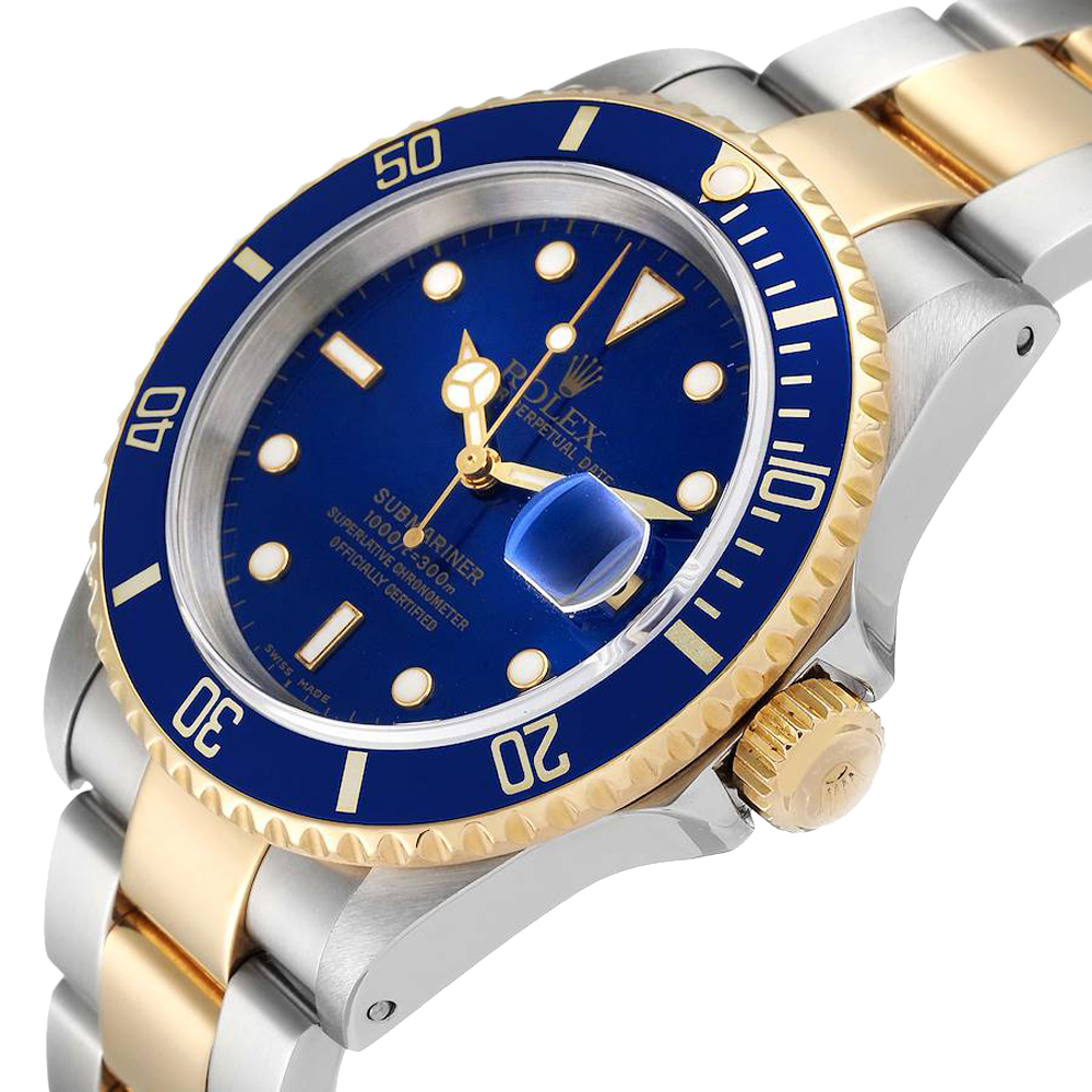

Rolex Blue 18K Yellow Gold And Stainless Steel Submariner 16613 Men's Wristwatch 40 MM