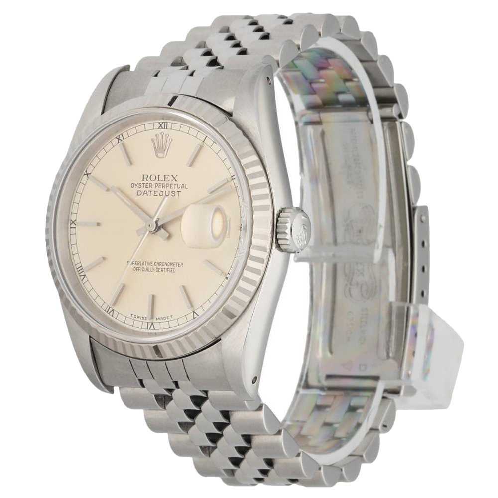 

Rolex Silver 18K White Gold And Stainless Steel Datejust 16234 Men's Wristwatch 36 MM
