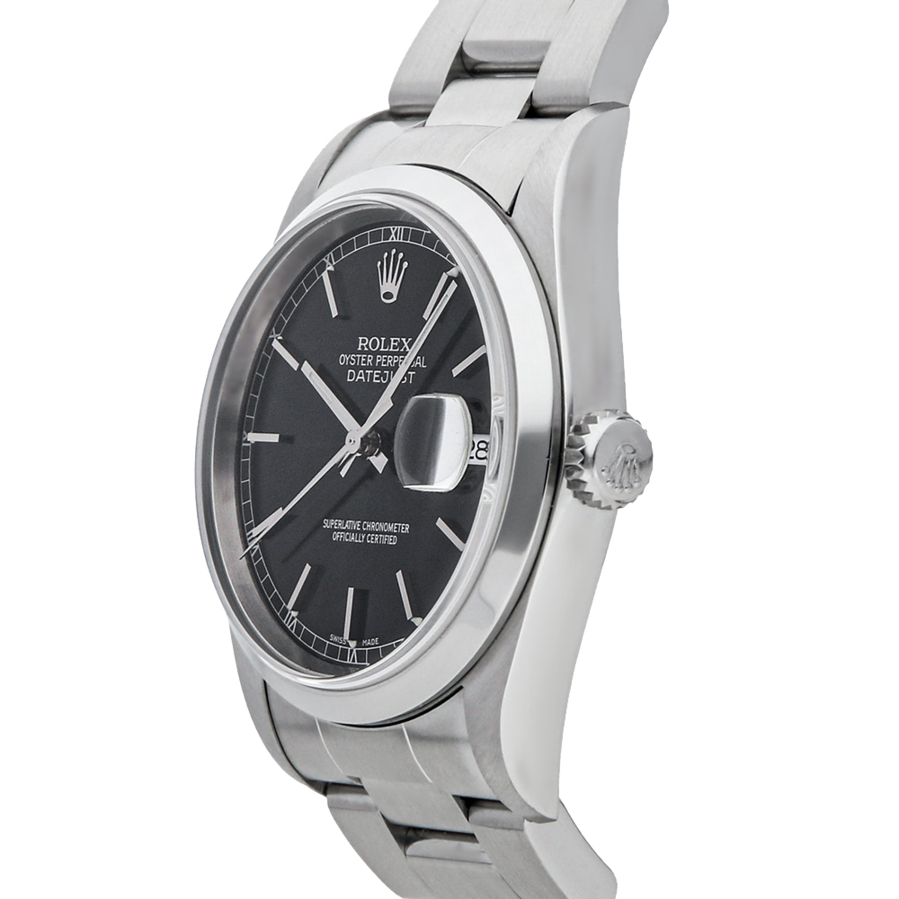 

Rolex Black Stainless Steel Datejust 16200 Men's Wristwatch 36 MM