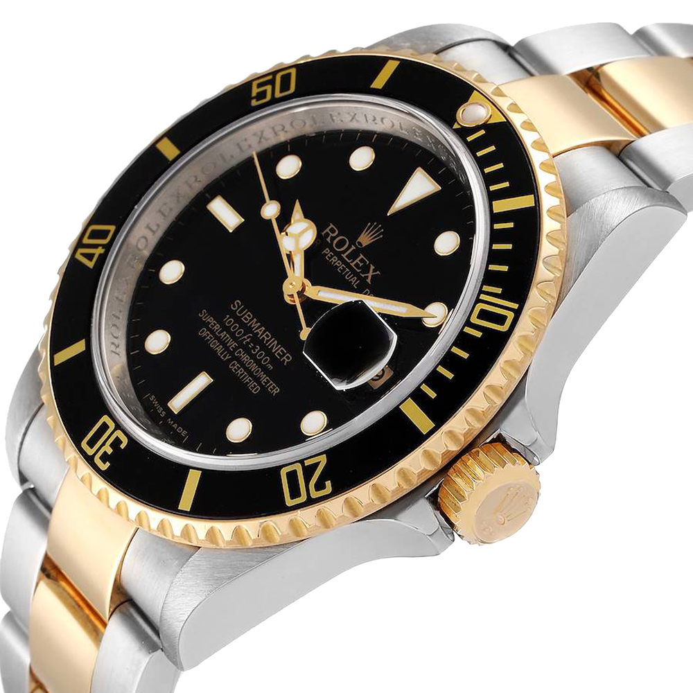 

Rolex Black 18K Yellow Gold And Stainless Steel Submariner 16613 Men's Wristwatch 40 MM