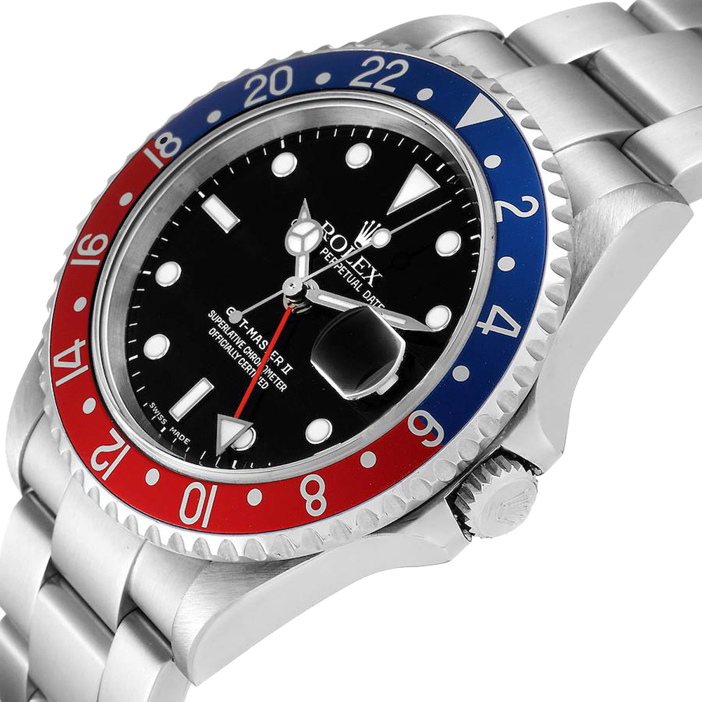 

Rolex Black Stainless Steel GMT Master II Pepsi 16710 Men's Wristwatch 40 MM