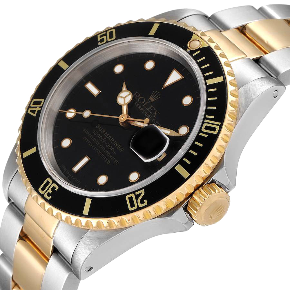 

Rolex Black 18K Yellow Gold And Stainless Steel Submariner 16613 Men's Wristwatch 40 MM