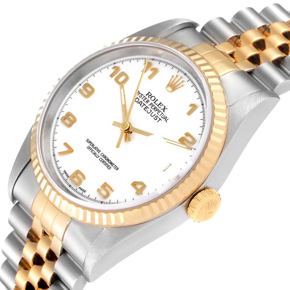 

Rolex White 18K Yellow Gold And Stainless Steel Datejust 16233 Men's Wristwatch 36 MM