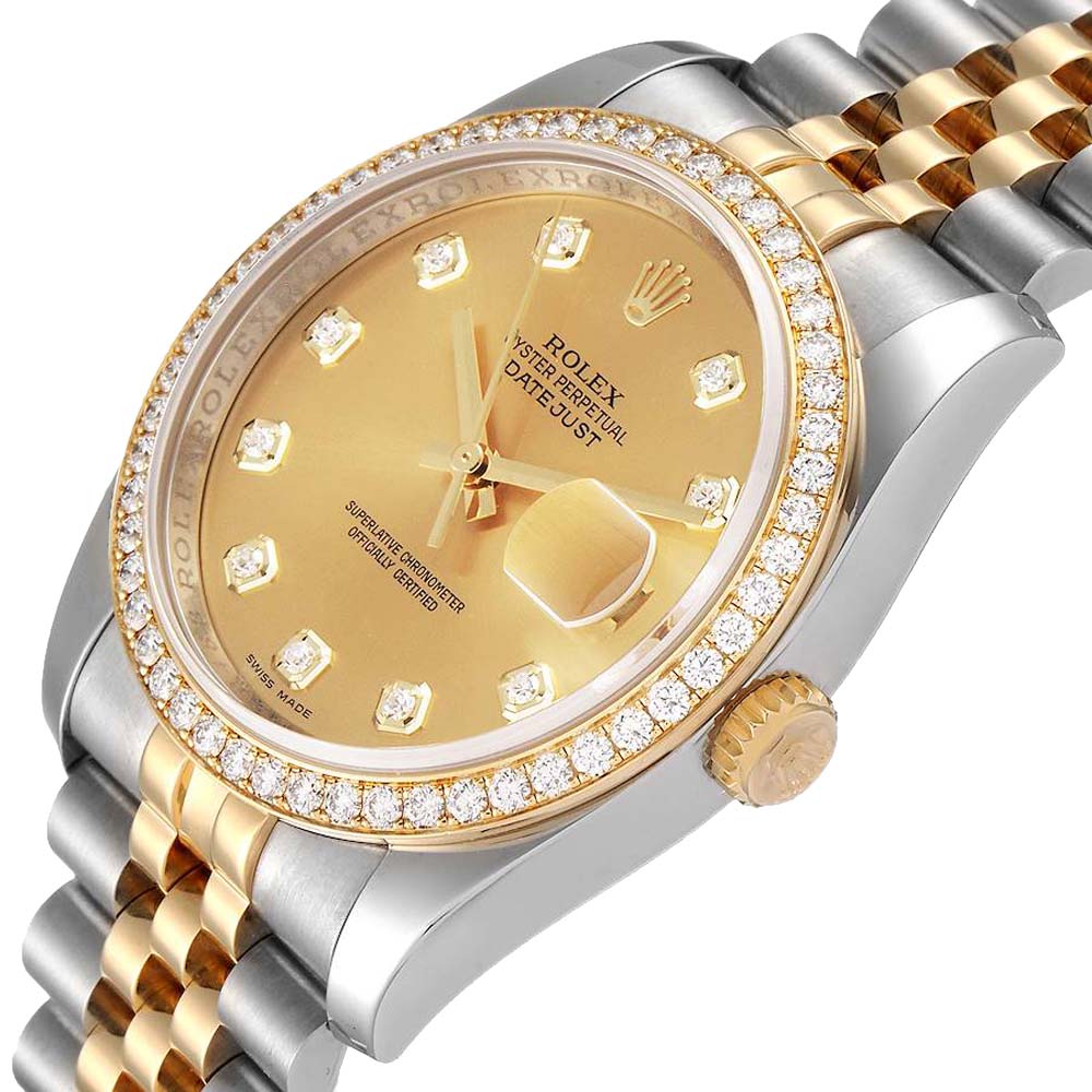 

Rolex Champagne Diamonds 18K Yellow Gold And Stainless Steel Datejust 116243 Men's Wristwatch 36 MM