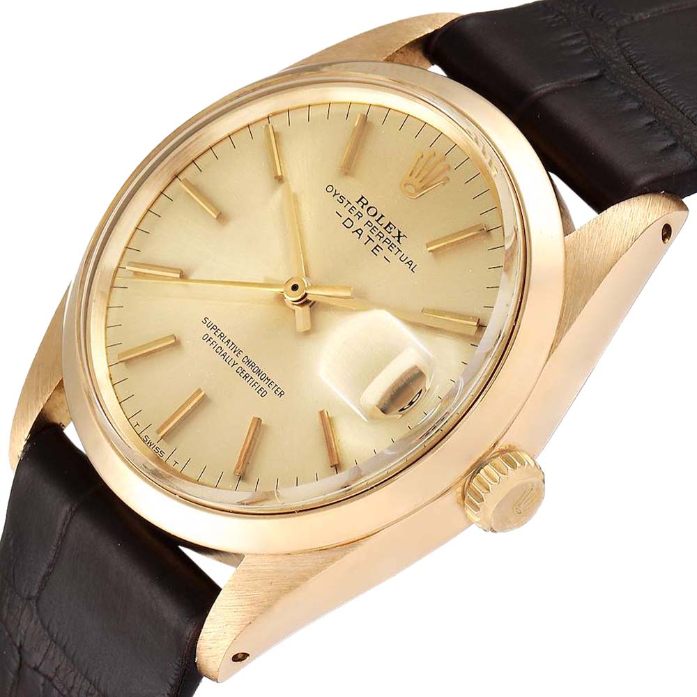 

Rolex Champagne 18k Yellow Gold Date Vintage 1500 Men's Wristwatch 34 MM