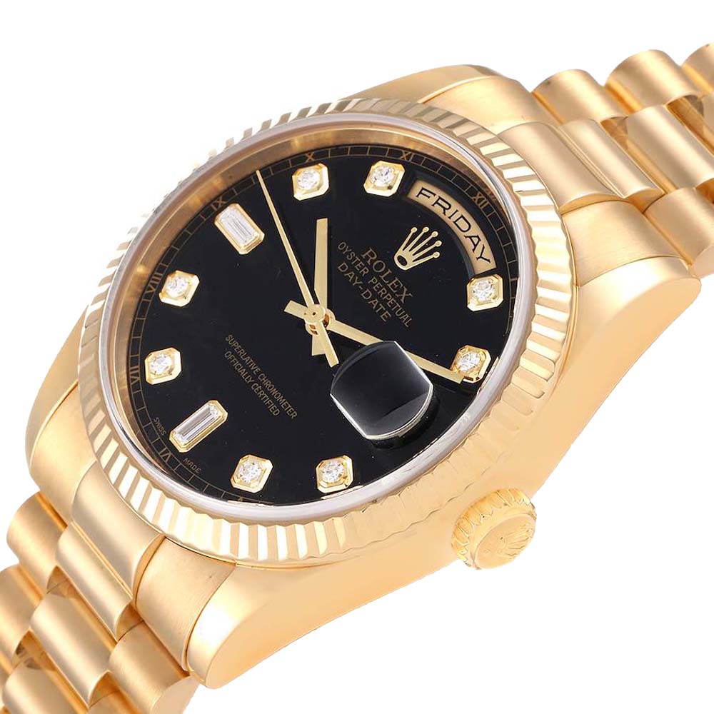 

Rolex Black Diamonds 18K Yellow Gold President Day Date 118238 Men's Wristwatch 36 MM