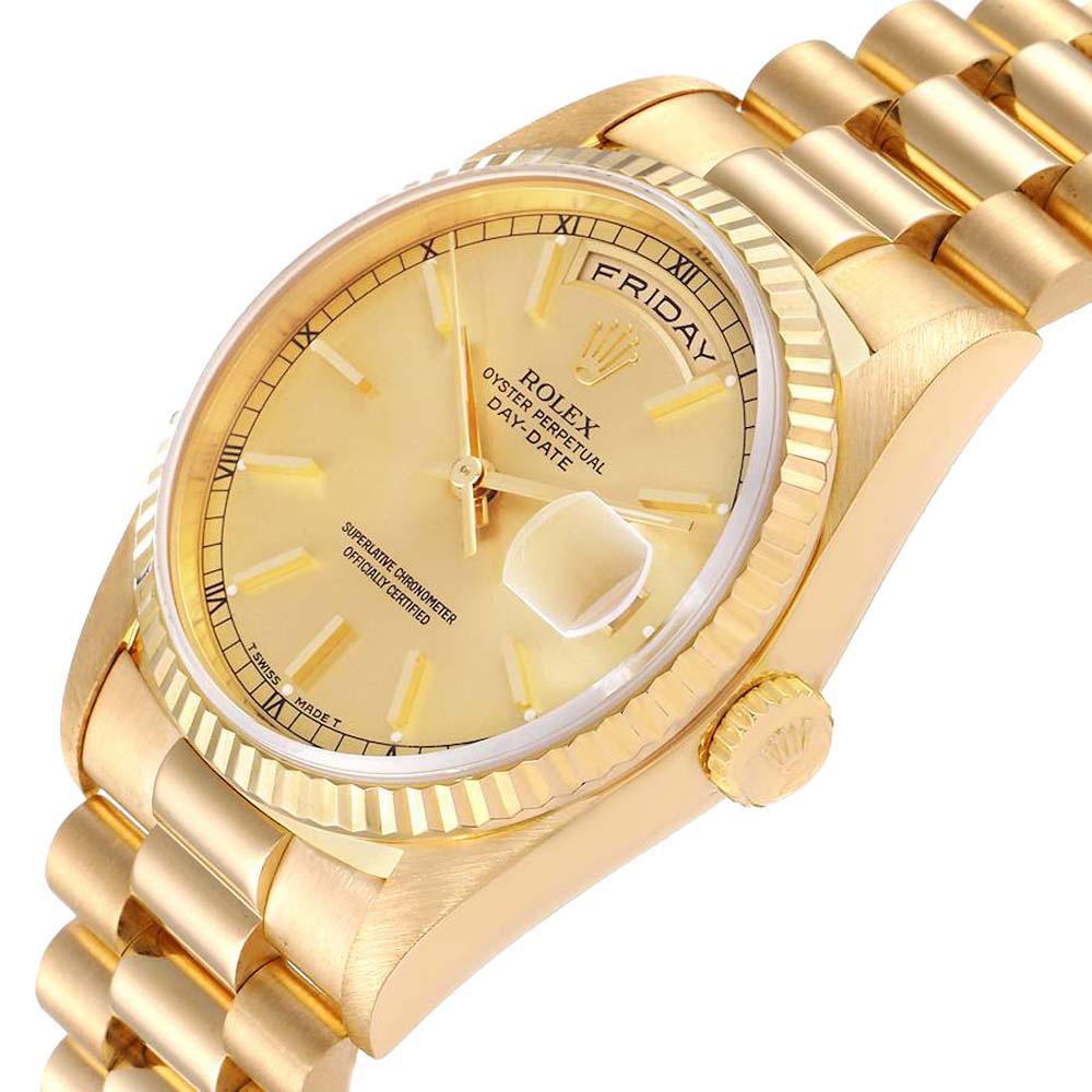 

Rolex Champagne 18k Yellow Gold President Day-Date 18238 Men's Wristwatch 36 MM