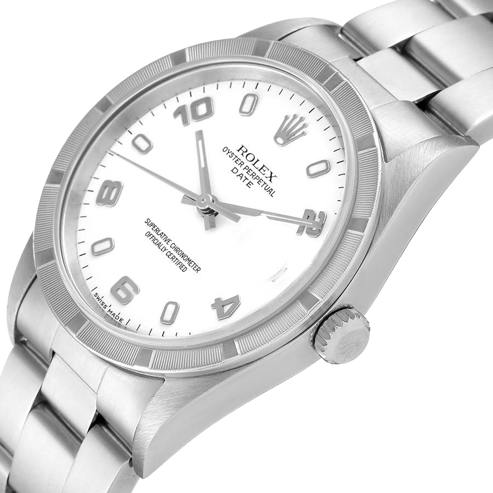 

Rolex White Stainless Steel Oyster Perpetual Date 15210 Men's Wristwatch 34 MM