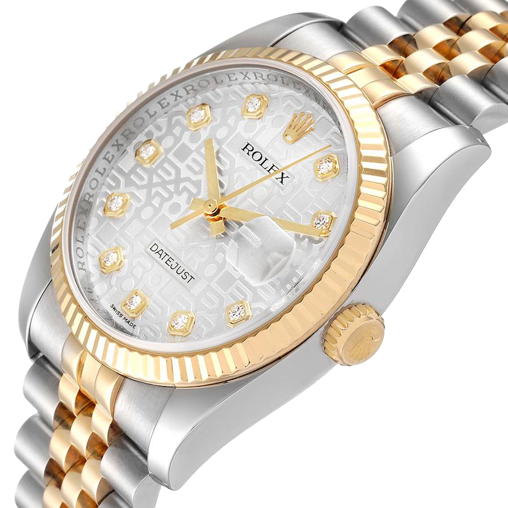 

Rolex Silver Diamonds 18k Yellow Gold And Stainless Steel Datejust 116233 Men's Wristwatch 36 MM