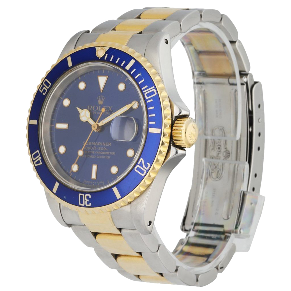 

Rolex Blue 18K Yellow Gold And Stainless Steel Submariner 16613 Men's Wristwatch 40 MM