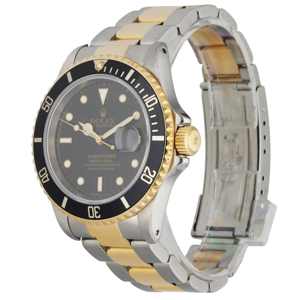 

Rolex Black 18k Yellow Gold And Stainless Steel Submariner Date 16613 Men's Wristwatch 40 MM