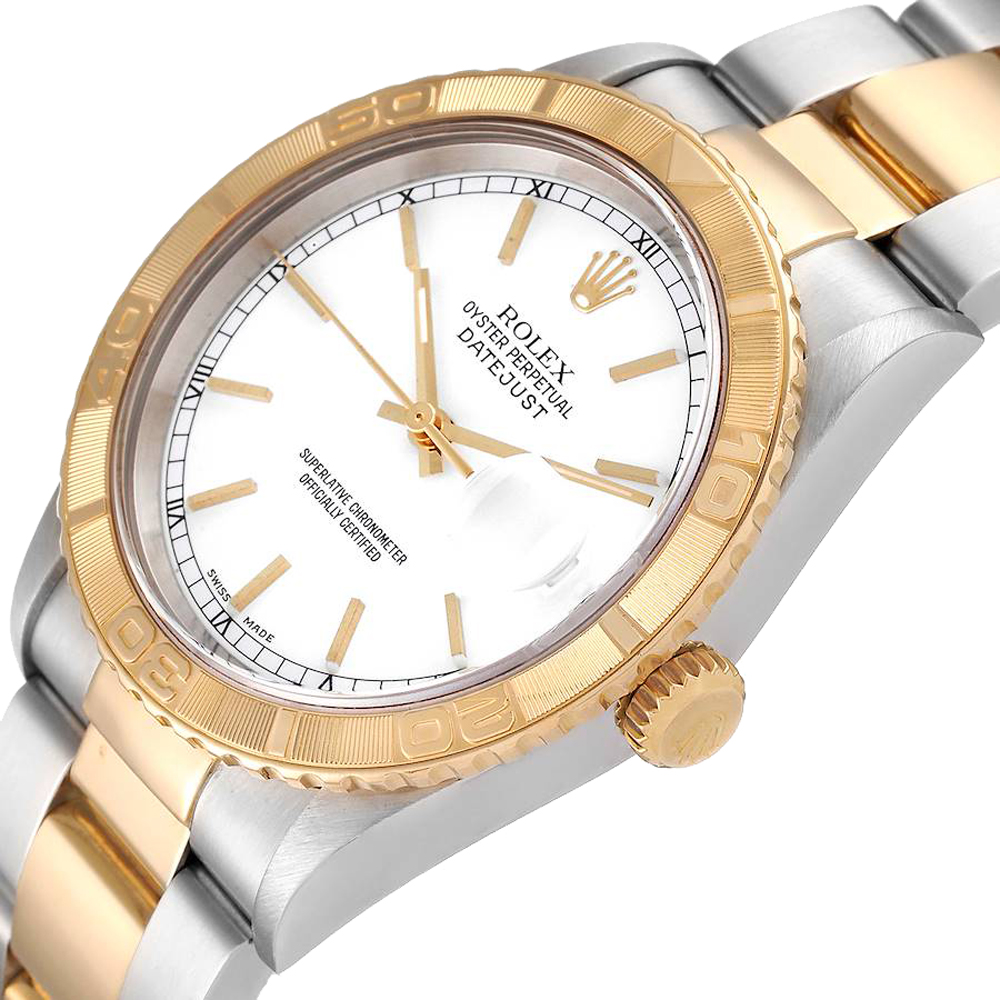 

Rolex White 18K Yellow Gold And Stainless Steel Datejust Turnograph 16263 Men's Wristwatch 36 MM