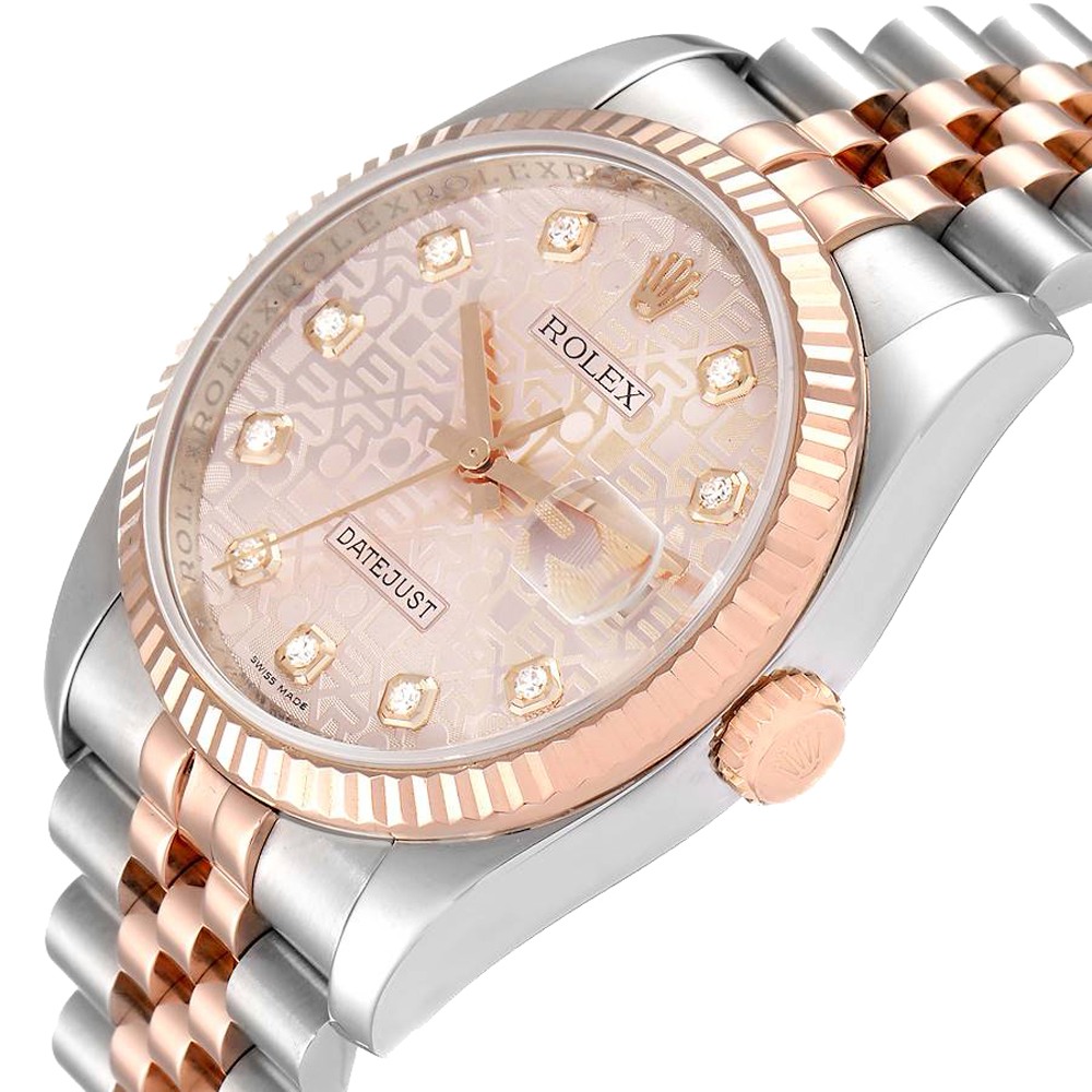 

Rolex Salmon Diamonds 18K Rose Gold And Stainless Steel Datejust 116231 Men's Wristwatch 36 MM, Pink