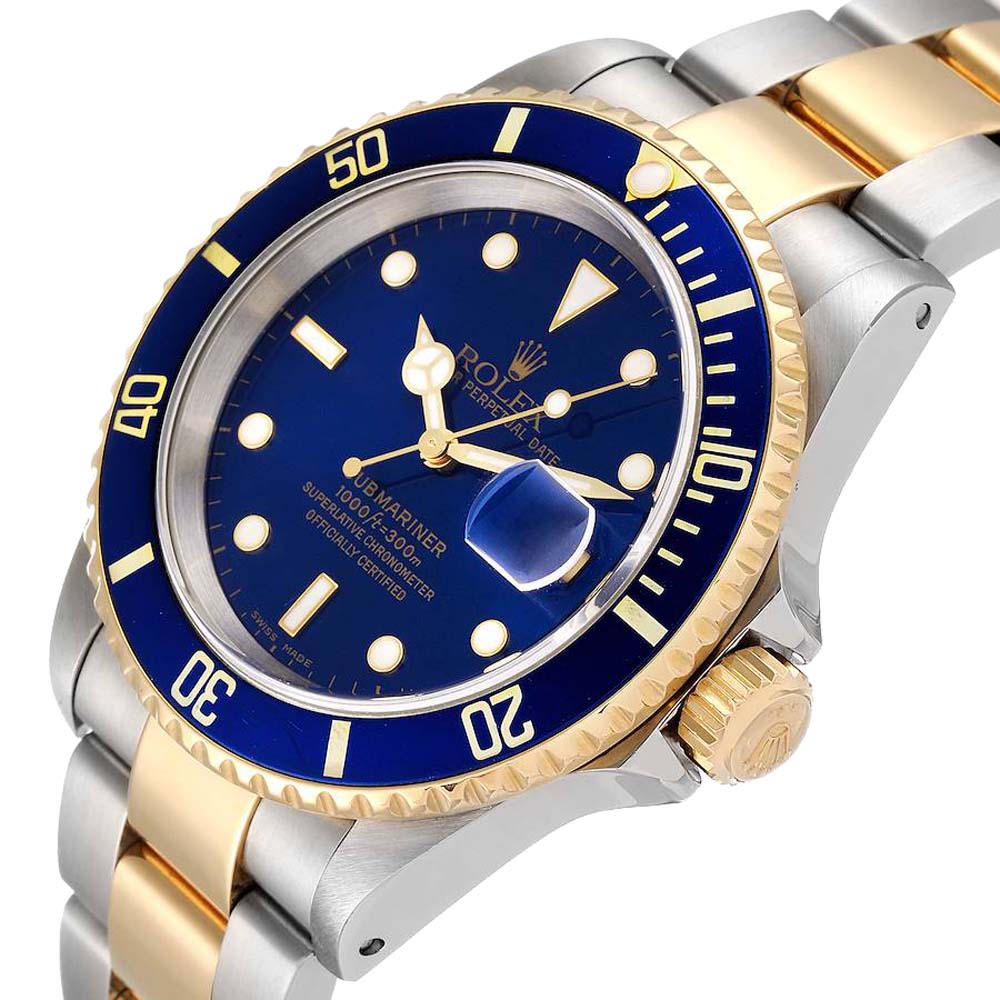 

Rolex Blue 18K Yellow Gold And Stainless Steel Submariner 16613 Men's Wristwatch 40 MM