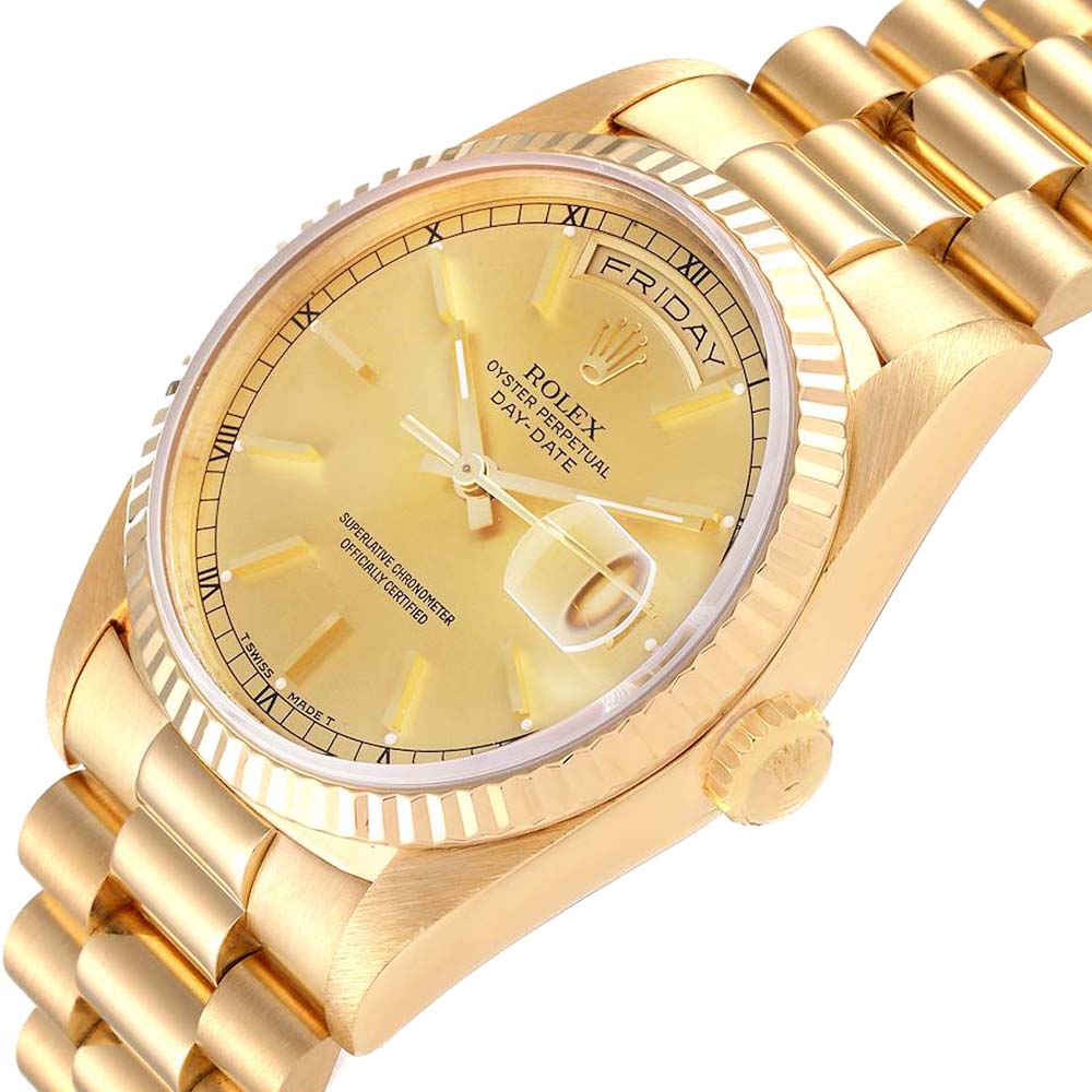 

Rolex Champagne 18k Yellow Gold President Day-Date 18238 Men's Wristwatch 36 MM