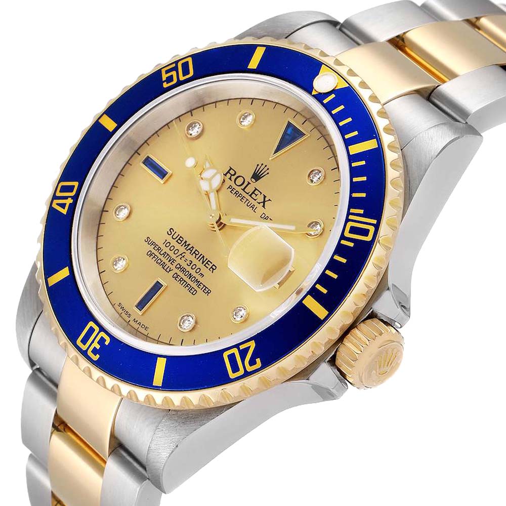 

Rolex Champagne Diamonds 18K Yellow Gold And Stainless Steel Submariner 16613 Men's Wristwatch 40 MM