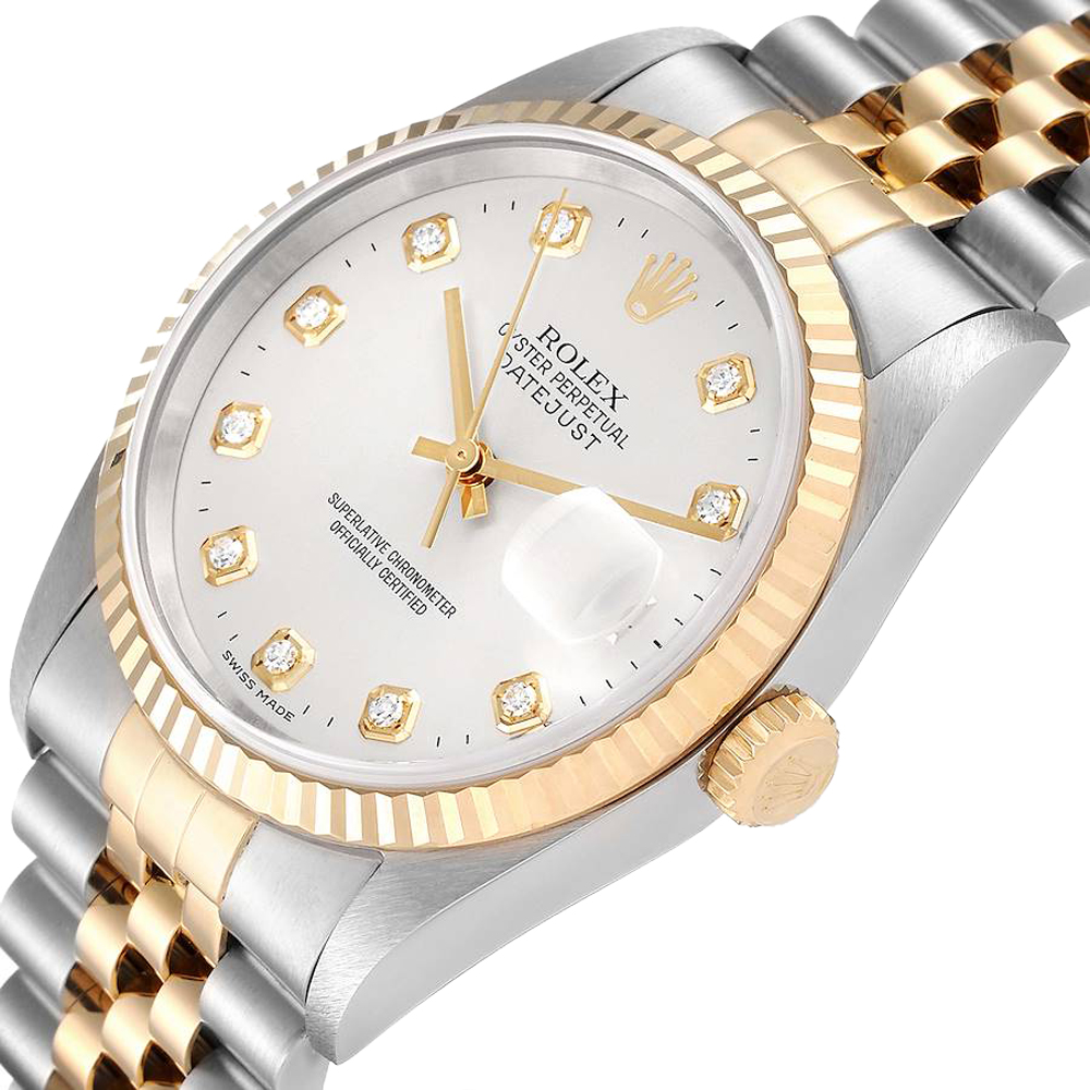 

Rolex Silver Diamonds 18K Yellow Gold And Stainless Steel Datejust 16233 Men's Wristwatch 36 MM