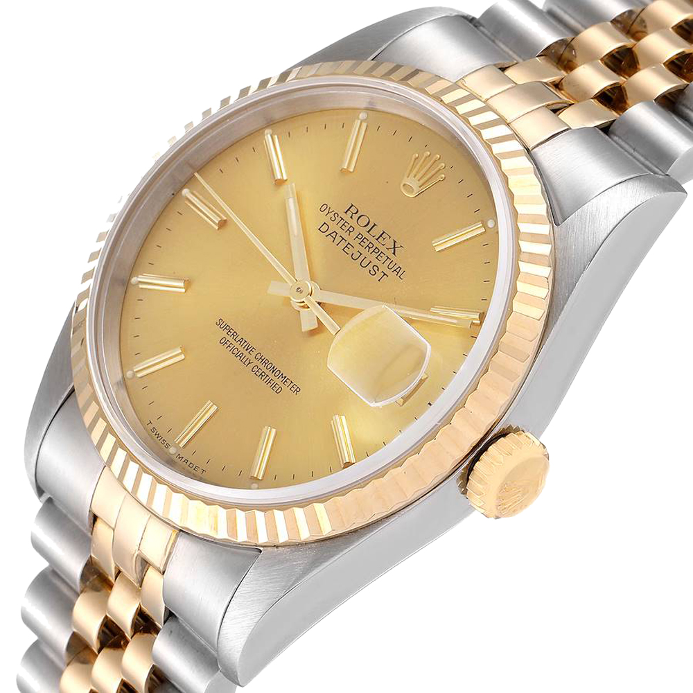 

Rolex Champagne 18k Yellow Gold And Stainless Steel Datejust 16233 Men's Wristwatch 36 MM