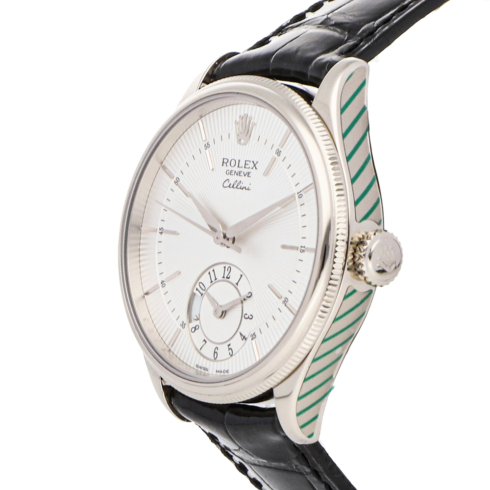 

Rolex Silver 18K White Gold Cellini Dual Time 50529 Men's Wristwatch 39 MM