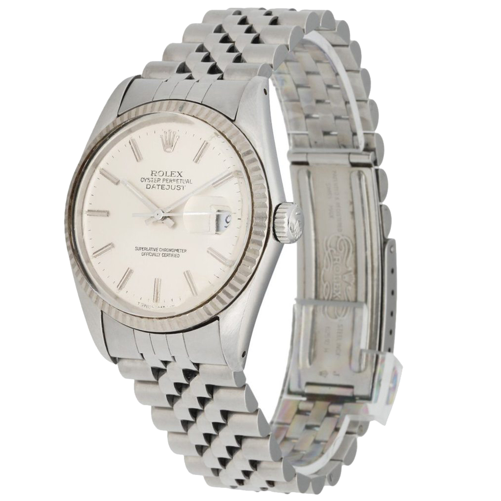 

Rolex Silver 18K White Gold And Stainless Steel Datejust 16014 Men's Wristwatch 36 MM