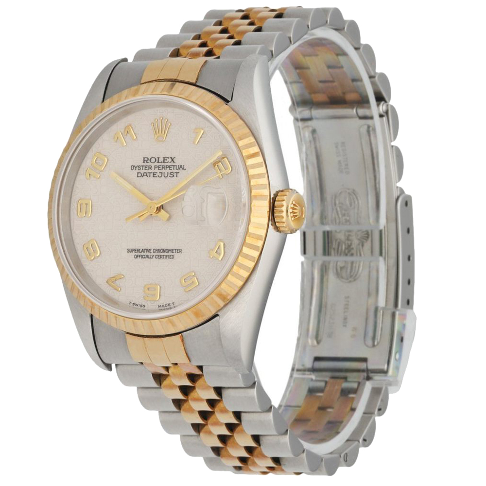 

Rolex Silver 18k Yellow Gold And Stainless Steel Datejust 16233 Men's Wristwatch 36 MM