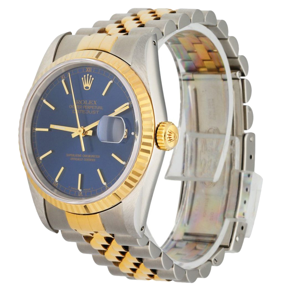 

Rolex Blue 18K Yellow Gold And Stainless Steel Datejust 16233 Men's Wristwatch 36 MM