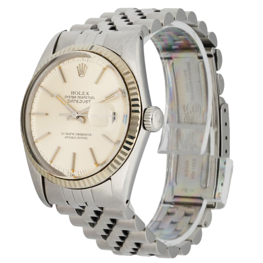 

Rolex Silver 18K White Gold And Stainless Steel Datejust 16014 Men's Wristwatch 36 MM