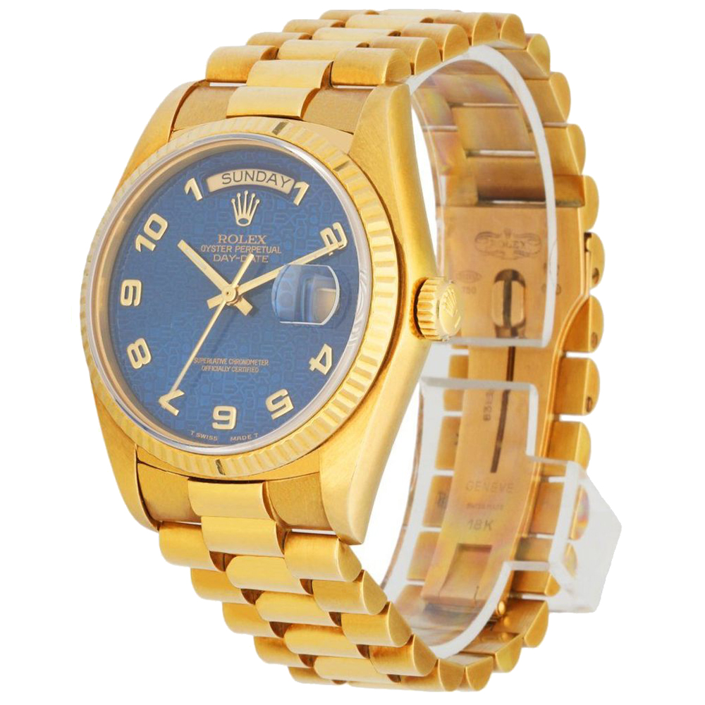 

Rolex Blue 18K Yellow Gold Day Date President 18238 Men's Wristwatch 36 MM