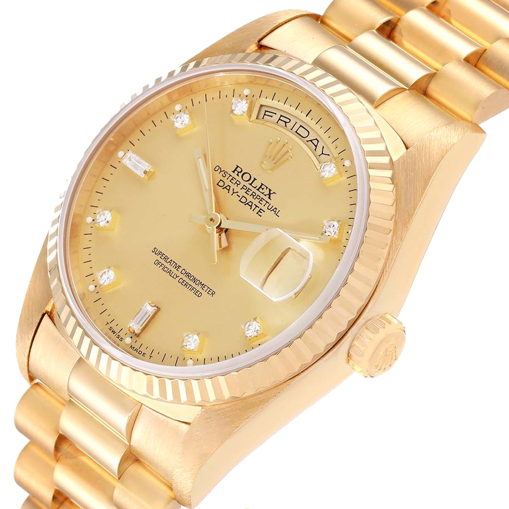 

Rolex Champagne Diamonds 18K Yellow Gold President Day-Date 18238 Men's Wristwatch 36 MM