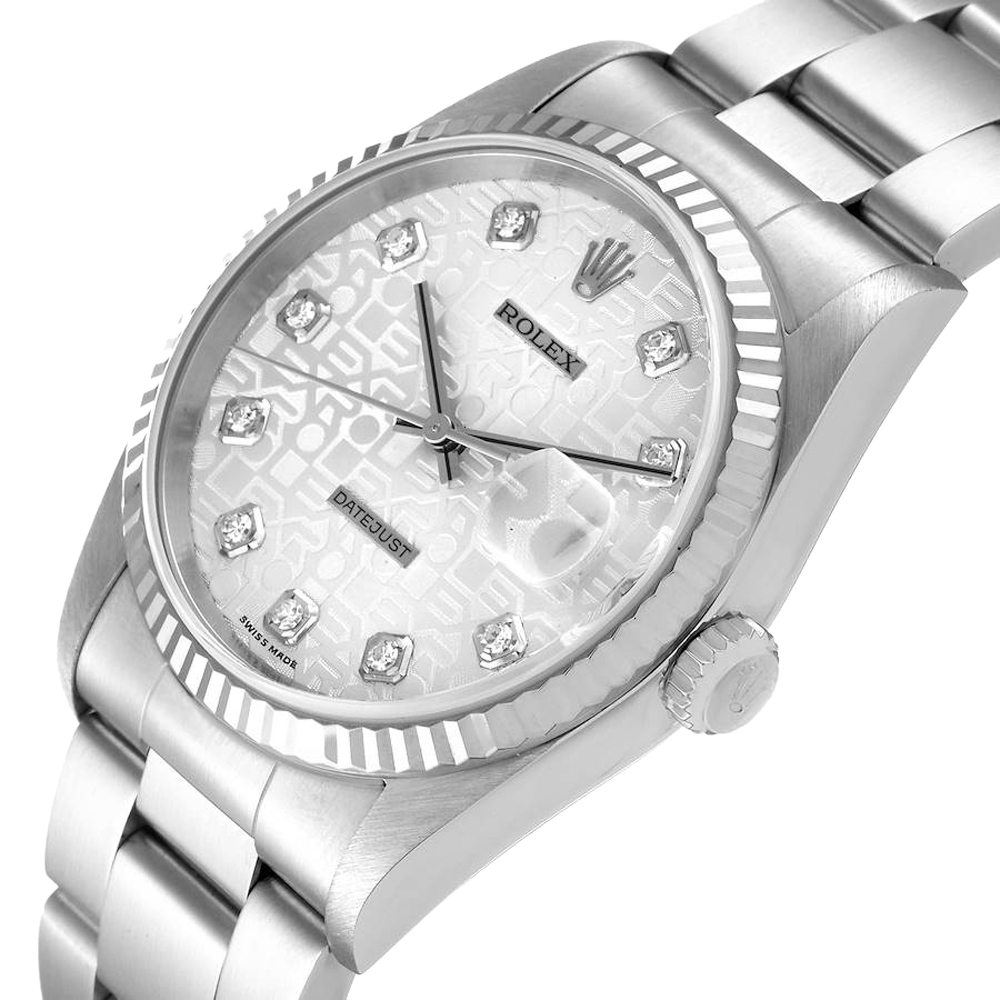 

Rolex Silver Diamonds 18K White Gold And Stainless Steel Datejust 16234 Men's Wristwatch 36 MM