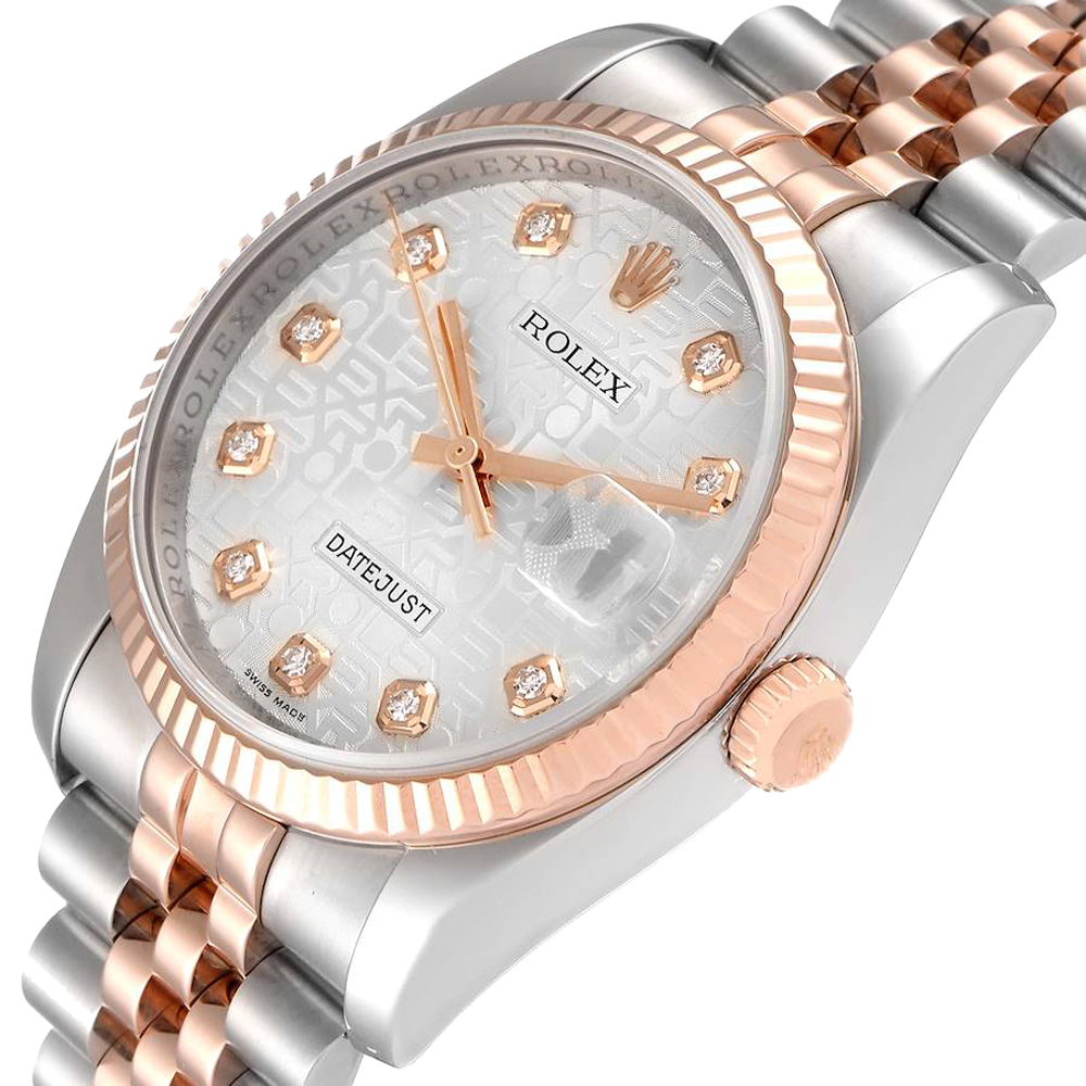 

Rolex Silver Diamonds 18K Rose Gold And Stainless Steel Datejust 116231 Men's Wristwatch 36 MM