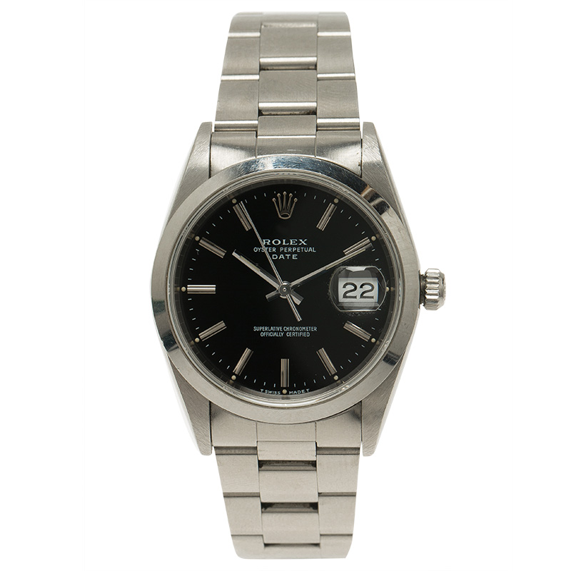 Pre Owned Rolex Black Stainless Steel Oyster Perpetual Date Men's Wristwatch 34MM