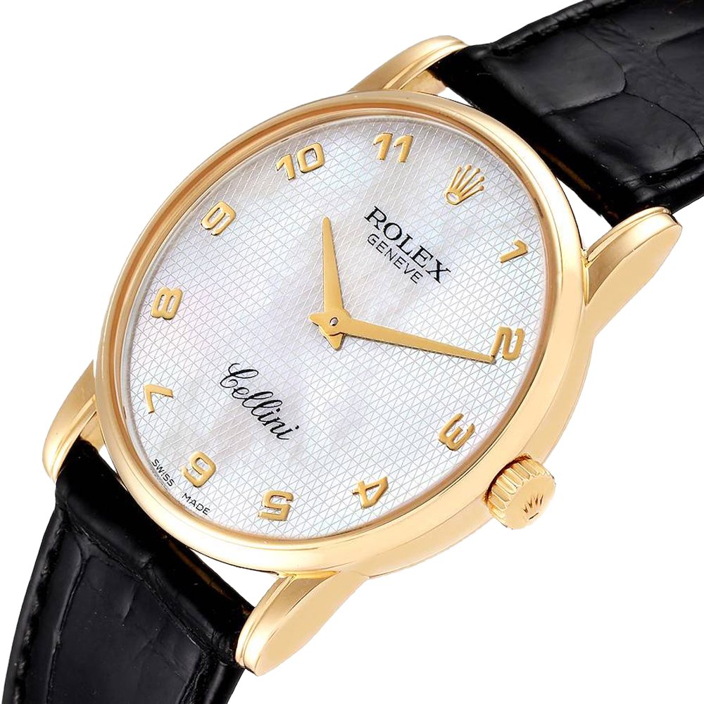 

Rolex MOP 18k Yellow Gold Cellini Classic 5116 Men's Wristwatch 32 MM, White