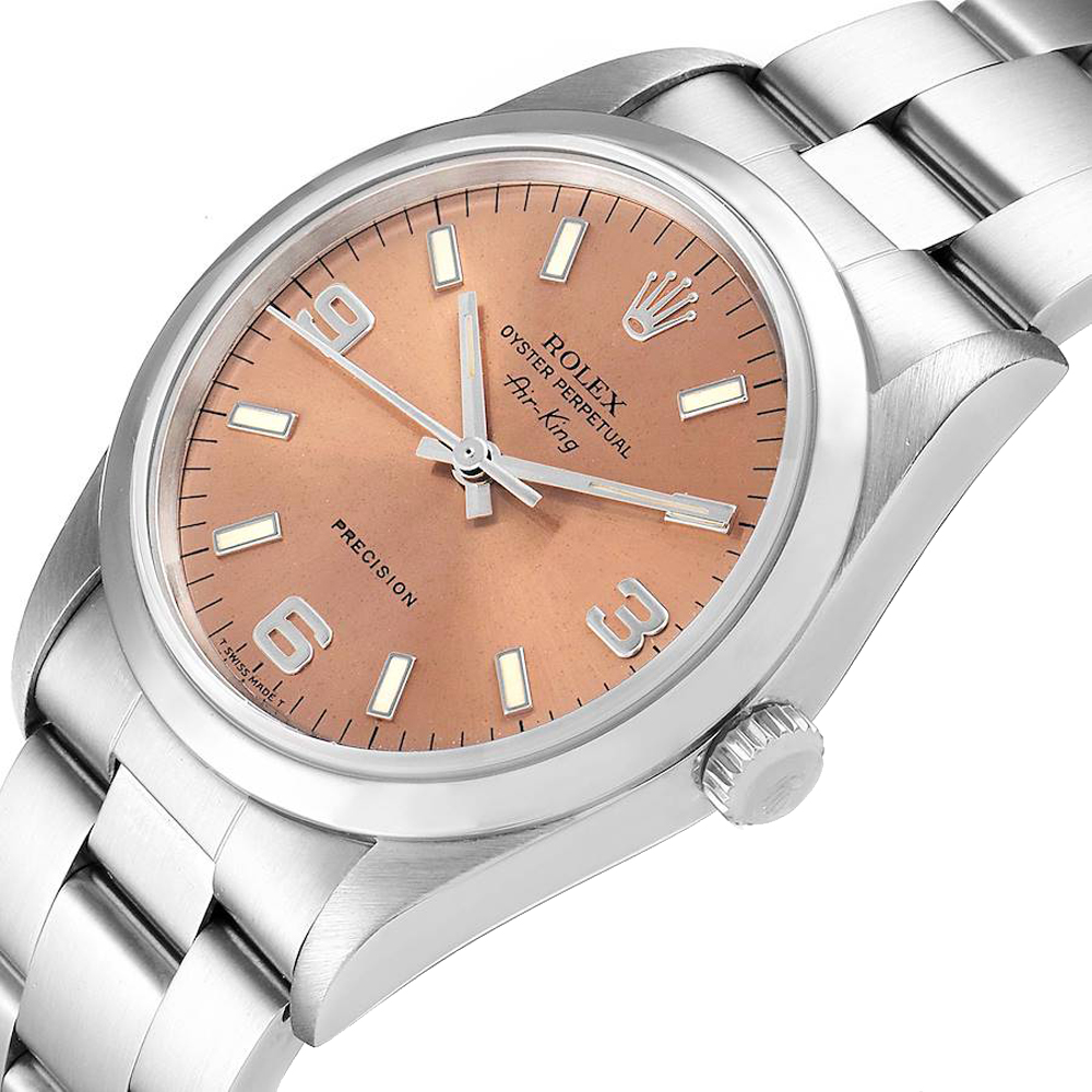 

Rolex Salmon Stainless Steel Air King 14000 Men's Wristwatch 34 MM, Pink