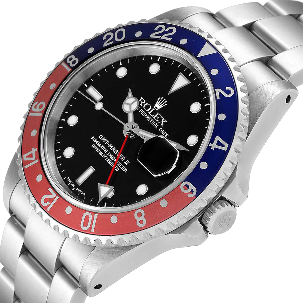 

Rolex Black Stainless Steel GMT Master II Pepsi 16710 Men's Wristwatch 40 MM
