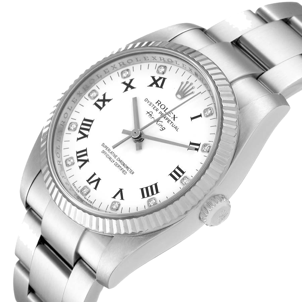 

Rolex White Diamonds Stainless Steel Air King 114234 Men's Wristwatch 34 MM