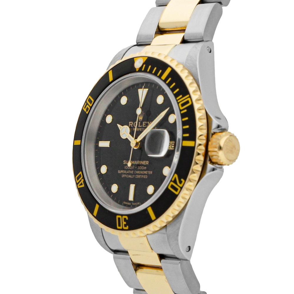 

Rolex Black 18K Yellow Gold And Stainless Steel Submariner Date 16613 Men's Wristwatch 40 MM