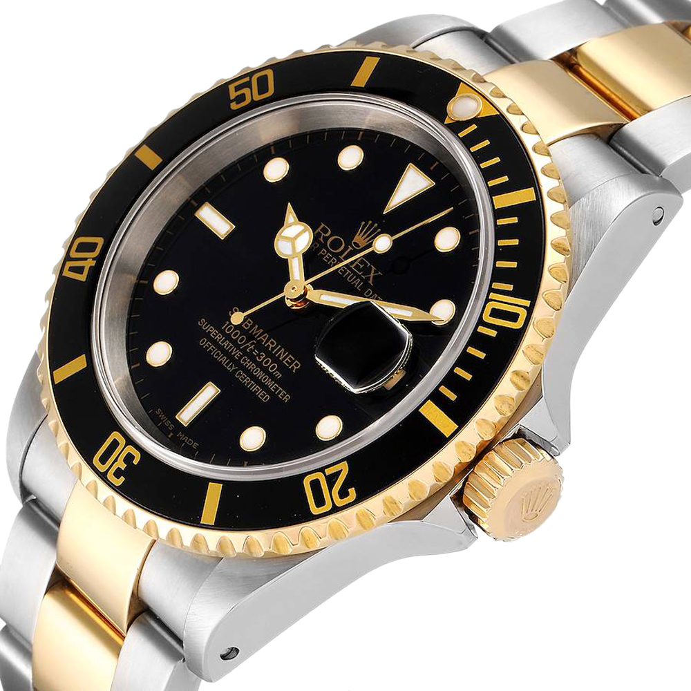 

Rolex Black 18K Yellow Gold And Stainless Steel Submariner 16613 Men's Wristwatch 40 MM