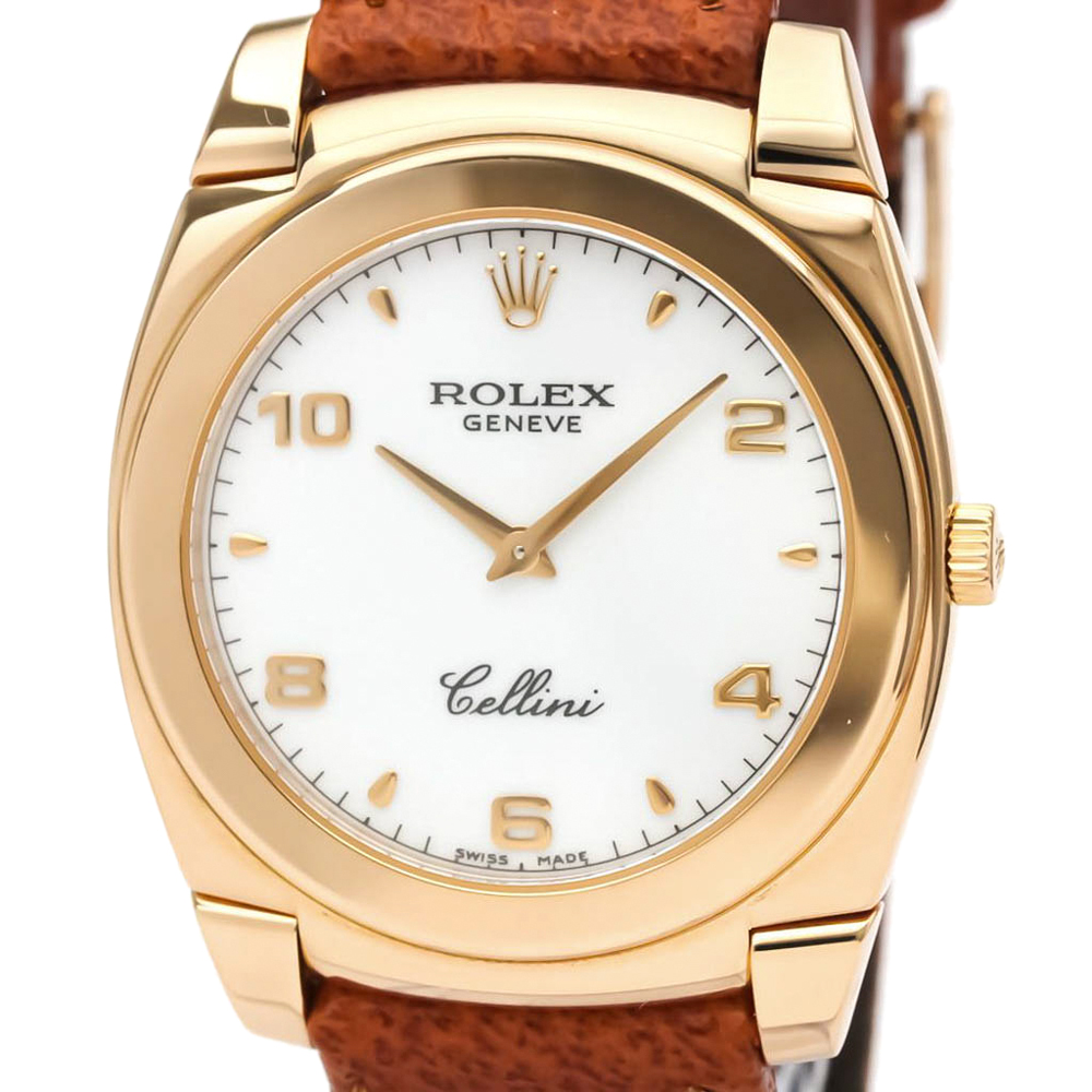 

Rolex White 18K Rose Gold Cellini Cestello Hand-Winding 5330 Men's Wristwatch 35 MM