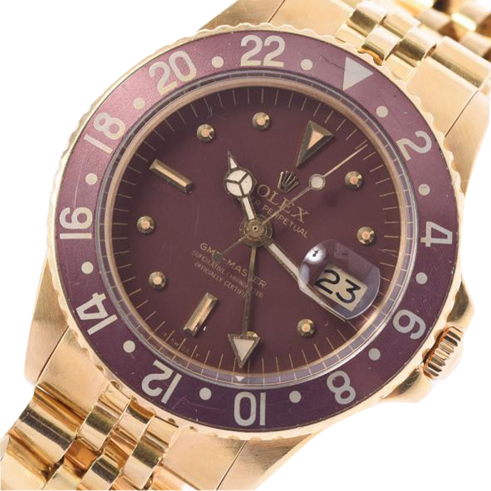 

Rolex Brown 18K Yellow Gold GMT Master 1675/8 Men's Wristwatch 40 MM